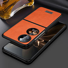 Funda Bumper Lujo Cuero y Plastico Mate Carcasa LD3 para Huawei P50 Pocket Naranja