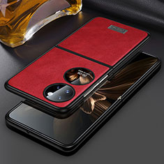 Funda Bumper Lujo Cuero y Plastico Mate Carcasa LD3 para Huawei P60 Pocket Rojo