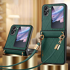 Funda Bumper Lujo Cuero y Plastico Mate Carcasa LD3 para Oppo Find N2 Flip 5G Verde