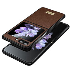 Funda Bumper Lujo Cuero y Plastico Mate Carcasa LD3 para Samsung Galaxy Z Flip5 5G Marron