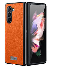 Funda Bumper Lujo Cuero y Plastico Mate Carcasa LD3 para Samsung Galaxy Z Fold5 5G Naranja