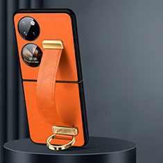 Funda Bumper Lujo Cuero y Plastico Mate Carcasa LD4 para Huawei P50 Pocket Naranja