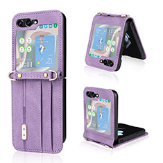 Funda Bumper Lujo Cuero y Plastico Mate Carcasa LZ2 para Samsung Galaxy Z Flip5 5G Morado