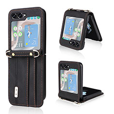 Funda Bumper Lujo Cuero y Plastico Mate Carcasa LZ2 para Samsung Galaxy Z Flip5 5G Negro