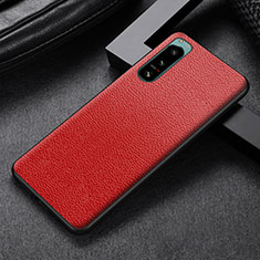 Funda Bumper Lujo Cuero y Plastico Mate Carcasa para Sony Xperia 5 III SO-53B Rojo