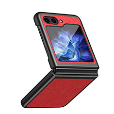 Funda Bumper Lujo Cuero y Plastico Mate Carcasa QH2 para Samsung Galaxy Z Flip5 5G Rojo