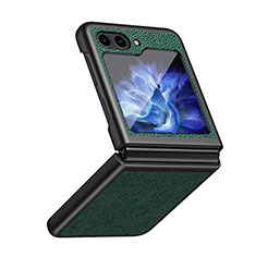 Funda Bumper Lujo Cuero y Plastico Mate Carcasa QH2 para Samsung Galaxy Z Flip5 5G Verde