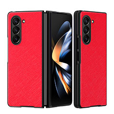 Funda Bumper Lujo Cuero y Plastico Mate Carcasa QH3 para Samsung Galaxy Z Fold5 5G Rojo