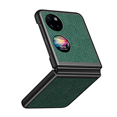 Funda Bumper Lujo Cuero y Plastico Mate Carcasa QH4 para Huawei P50 Pocket Verde