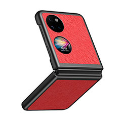 Funda Bumper Lujo Cuero y Plastico Mate Carcasa QH4 para Huawei P60 Pocket Rojo