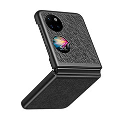 Funda Bumper Lujo Cuero y Plastico Mate Carcasa QH4 para Huawei Pocket S Negro