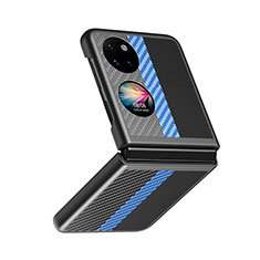 Funda Bumper Lujo Cuero y Plastico Mate Carcasa QH6 para Huawei P60 Pocket Azul Cielo