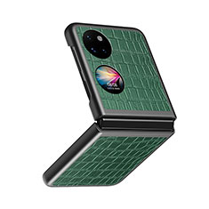 Funda Bumper Lujo Cuero y Plastico Mate Carcasa QH8 para Huawei P60 Pocket Verde