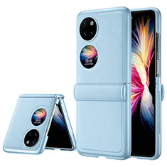 Funda Bumper Lujo Cuero y Plastico Mate Carcasa QK2 para Huawei P50 Pocket Azul