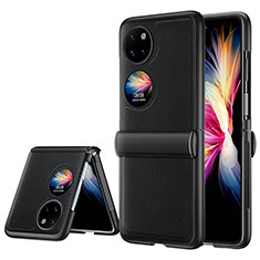 Funda Bumper Lujo Cuero y Plastico Mate Carcasa QK2 para Huawei P50 Pocket Negro