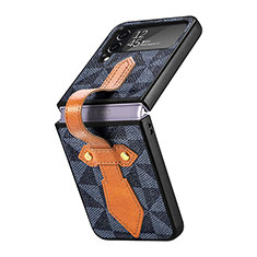 Funda Bumper Lujo Cuero y Plastico Mate Carcasa R01 para Samsung Galaxy Z Flip4 5G Azul