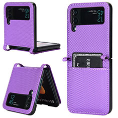 Funda Bumper Lujo Cuero y Plastico Mate Carcasa R05 para Samsung Galaxy Z Flip3 5G Morado