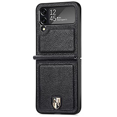 Funda Bumper Lujo Cuero y Plastico Mate Carcasa R05 para Samsung Galaxy Z Flip4 5G Negro