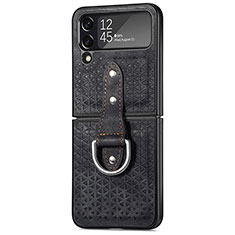 Funda Bumper Lujo Cuero y Plastico Mate Carcasa R07 para Samsung Galaxy Z Flip4 5G Negro