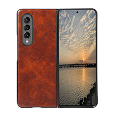 Funda Bumper Lujo Cuero y Plastico Mate Carcasa R07 para Samsung Galaxy Z Fold3 5G Marron Claro