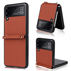 Funda Bumper Lujo Cuero y Plastico Mate Carcasa R08 para Samsung Galaxy Z Flip3 5G Marron