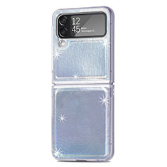 Funda Bumper Lujo Cuero y Plastico Mate Carcasa R08 para Samsung Galaxy Z Flip4 5G Plata