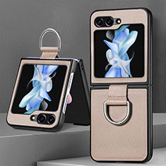 Funda Bumper Lujo Cuero y Plastico Mate Carcasa S01D para Samsung Galaxy Z Flip5 5G Caqui