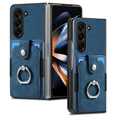 Funda Bumper Lujo Cuero y Plastico Mate Carcasa S01D para Samsung Galaxy Z Fold5 5G Azul