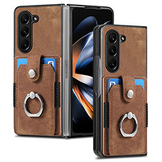 Funda Bumper Lujo Cuero y Plastico Mate Carcasa S01D para Samsung Galaxy Z Fold5 5G Marron