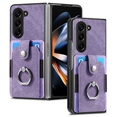 Funda Bumper Lujo Cuero y Plastico Mate Carcasa S01D para Samsung Galaxy Z Fold5 5G Morado