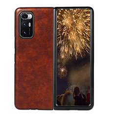 Funda Bumper Lujo Cuero y Plastico Mate Carcasa S02 para Xiaomi Mix Fold 5G Marron