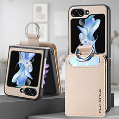 Funda Bumper Lujo Cuero y Plastico Mate Carcasa S02D para Samsung Galaxy Z Flip5 5G Caqui