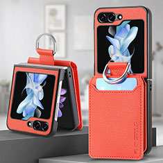 Funda Bumper Lujo Cuero y Plastico Mate Carcasa S02D para Samsung Galaxy Z Flip5 5G Naranja