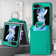 Funda Bumper Lujo Cuero y Plastico Mate Carcasa S02D para Samsung Galaxy Z Flip5 5G Verde