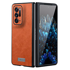 Funda Bumper Lujo Cuero y Plastico Mate Carcasa S03 para Oppo Find N 5G Naranja