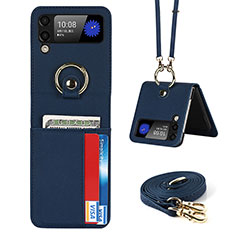 Funda Bumper Lujo Cuero y Plastico Mate Carcasa S03 para Samsung Galaxy Z Flip3 5G Azul