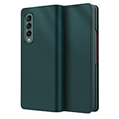 Funda Bumper Lujo Cuero y Plastico Mate Carcasa S03 para Samsung Galaxy Z Fold4 5G Verde