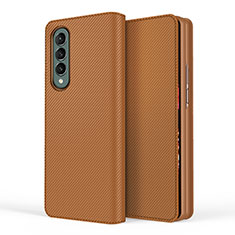 Funda Bumper Lujo Cuero y Plastico Mate Carcasa S04 para Samsung Galaxy Z Fold3 5G Marron