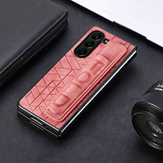 Funda Bumper Lujo Cuero y Plastico Mate Carcasa S04D para Samsung Galaxy Z Fold5 5G Rojo