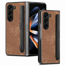 Funda Bumper Lujo Cuero y Plastico Mate Carcasa S05D para Samsung Galaxy Z Fold5 5G Marron