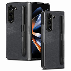 Funda Bumper Lujo Cuero y Plastico Mate Carcasa S05D para Samsung Galaxy Z Fold5 5G Negro