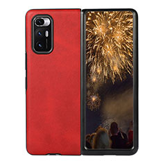 Funda Bumper Lujo Cuero y Plastico Mate Carcasa S06 para Xiaomi Mix Fold 5G Rojo