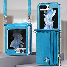 Funda Bumper Lujo Cuero y Plastico Mate Carcasa S06D para Samsung Galaxy Z Flip5 5G Azul