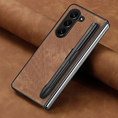 Funda Bumper Lujo Cuero y Plastico Mate Carcasa S06D para Samsung Galaxy Z Fold5 5G Marron