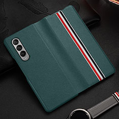 Funda Bumper Lujo Cuero y Plastico Mate Carcasa S07 para Samsung Galaxy Z Fold3 5G Verde