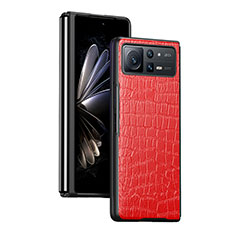 Funda Bumper Lujo Cuero y Plastico Mate Carcasa S07 para Xiaomi Mix Fold 2 5G Rojo