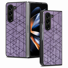 Funda Bumper Lujo Cuero y Plastico Mate Carcasa S07D para Samsung Galaxy Z Fold5 5G Morado