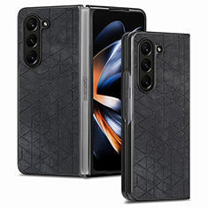 Funda Bumper Lujo Cuero y Plastico Mate Carcasa S07D para Samsung Galaxy Z Fold5 5G Negro