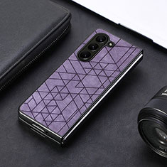 Funda Bumper Lujo Cuero y Plastico Mate Carcasa S08D para Samsung Galaxy Z Fold5 5G Morado