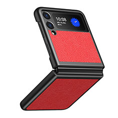 Funda Bumper Lujo Cuero y Plastico Mate Carcasa S09 para Samsung Galaxy Z Flip3 5G Rojo